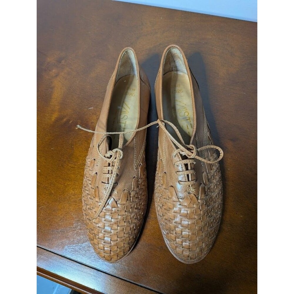 Vintage AISTEE Brown Woven Leather Lace Up Oxford Flats Women's 6.5M Brazil New